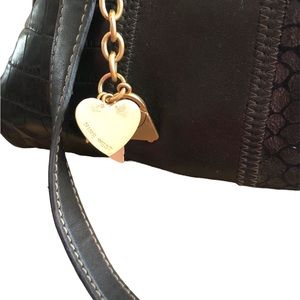 Veg‎ Y2K Mob Wife Baguette Bag Black Crock Snake Vegan Leather Gold Keychain